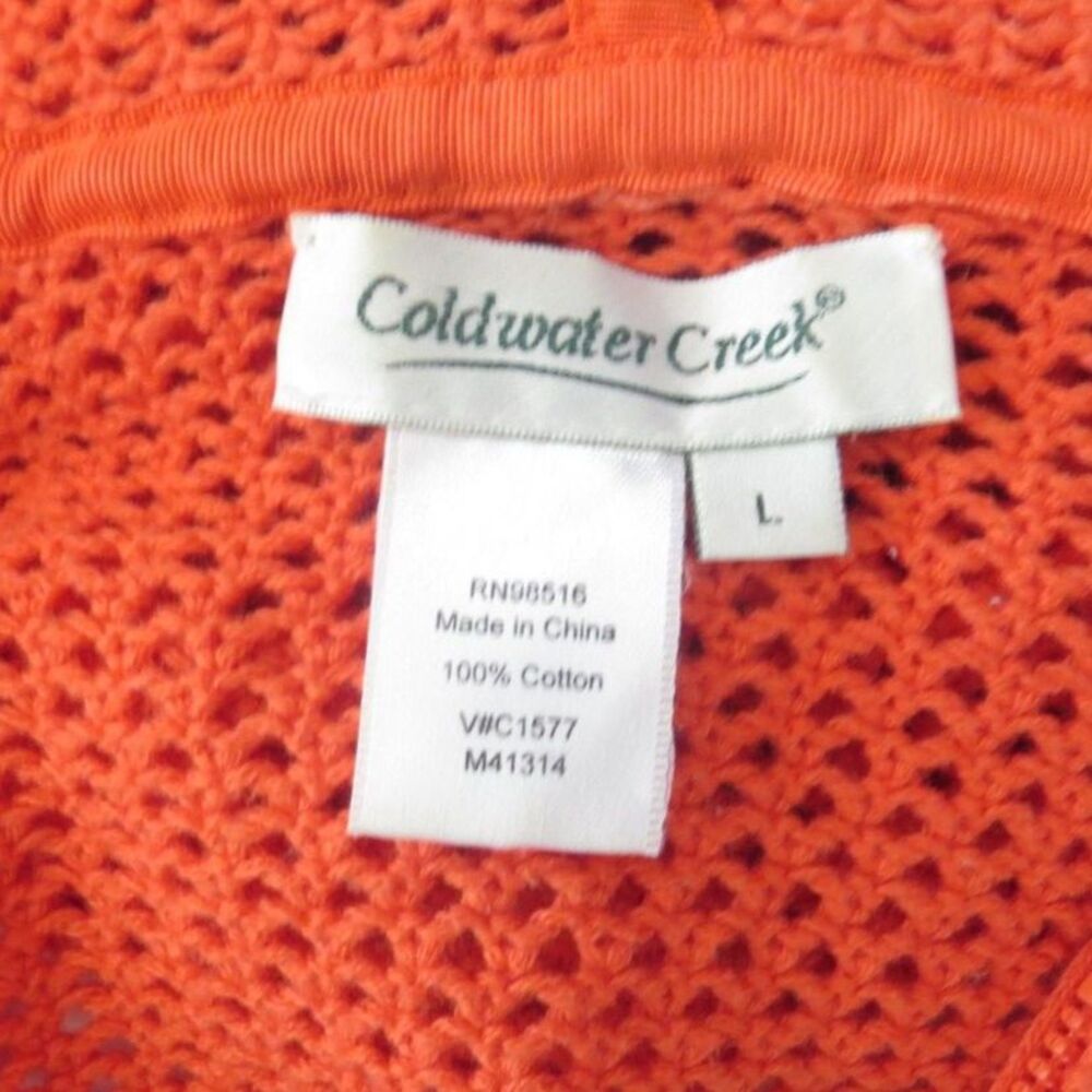 Coldwater Creek Women's Crochet Knit hoodie Cotton Boho Orange L EUC - Picture 6 of 6